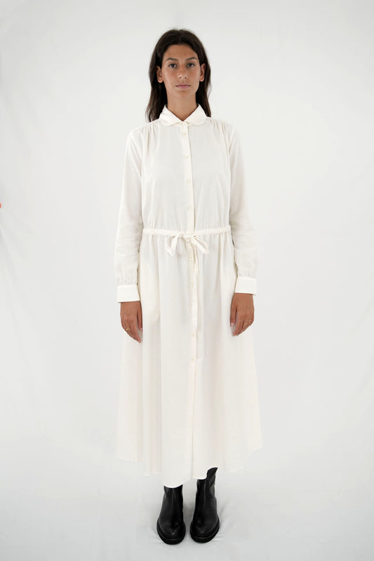 Abito lungo chemisier in velluto millerighe con coulisse