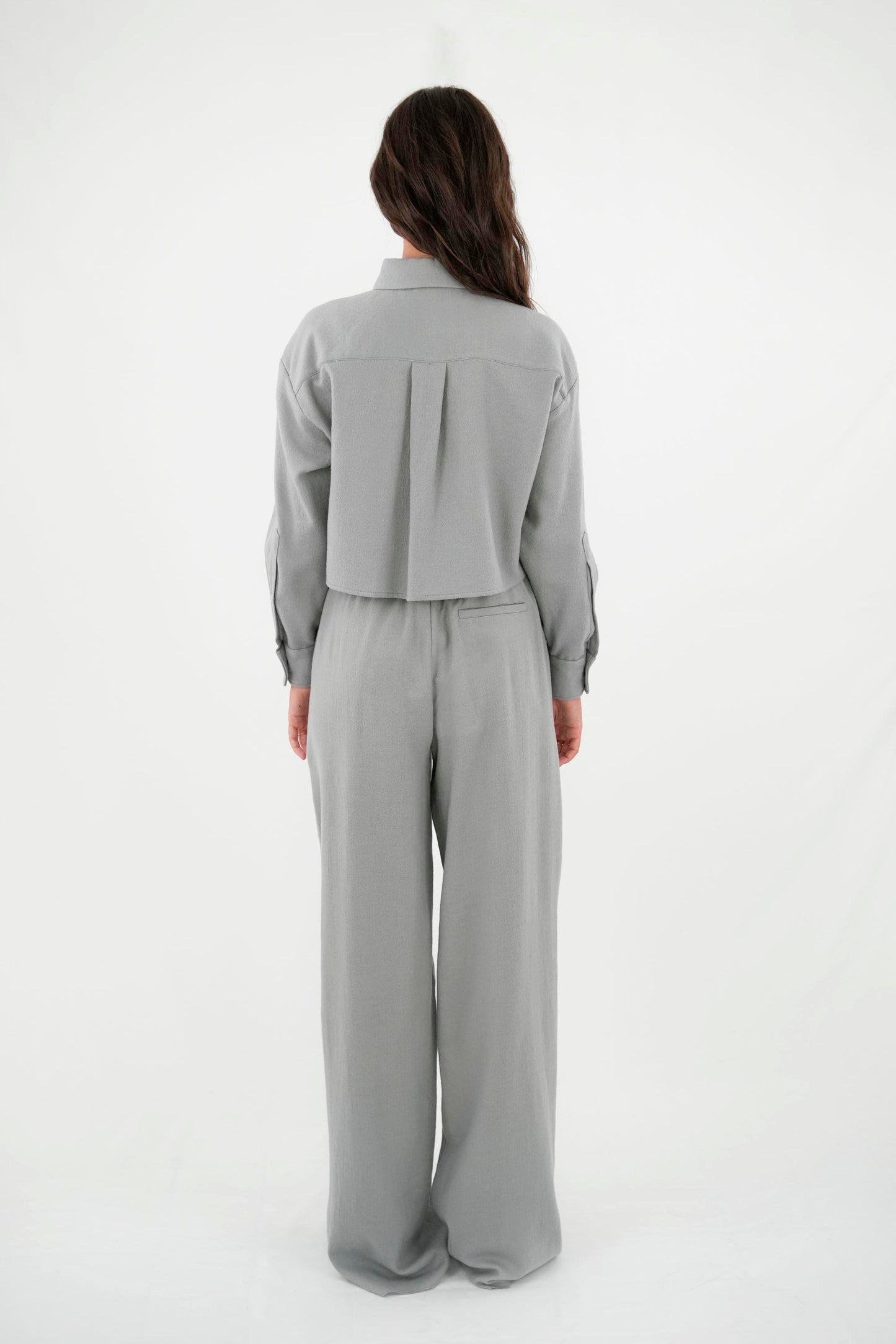 Pantalone a gamba larga mezzo elastico dietro 100% lana