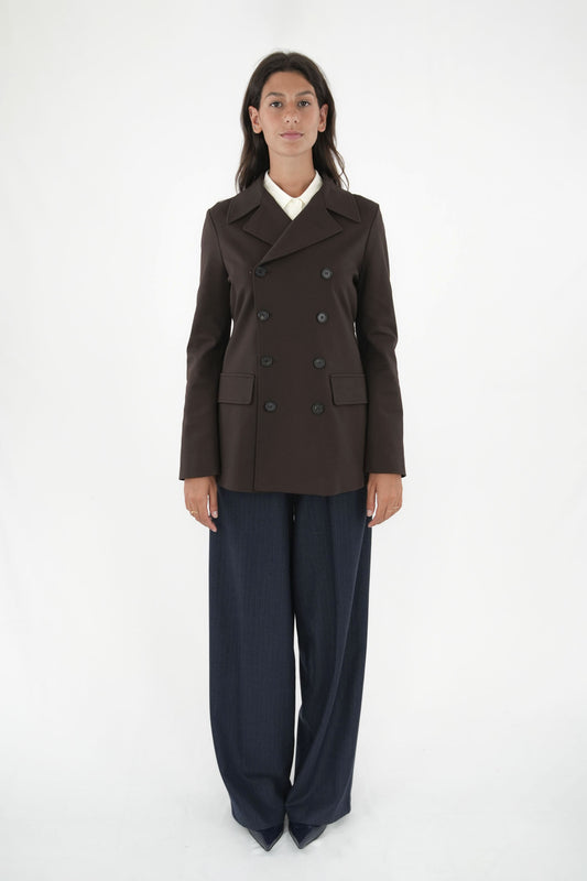 Giacca peacoat cacao con faldone e martingala