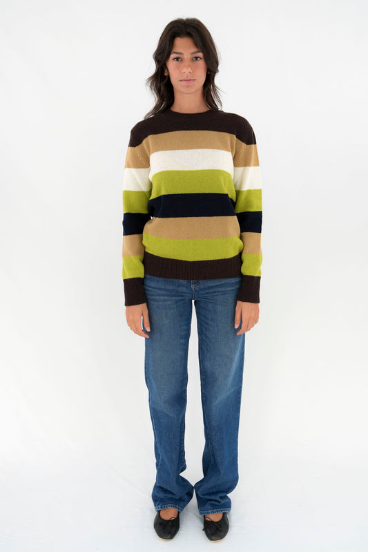 Pullover girocollo a righe multicolor