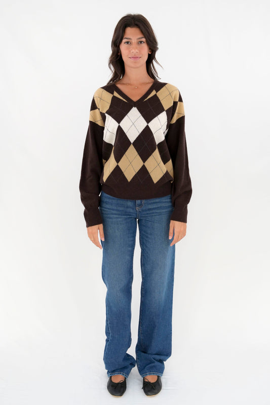 Pullover losanghe scollo a V oversize