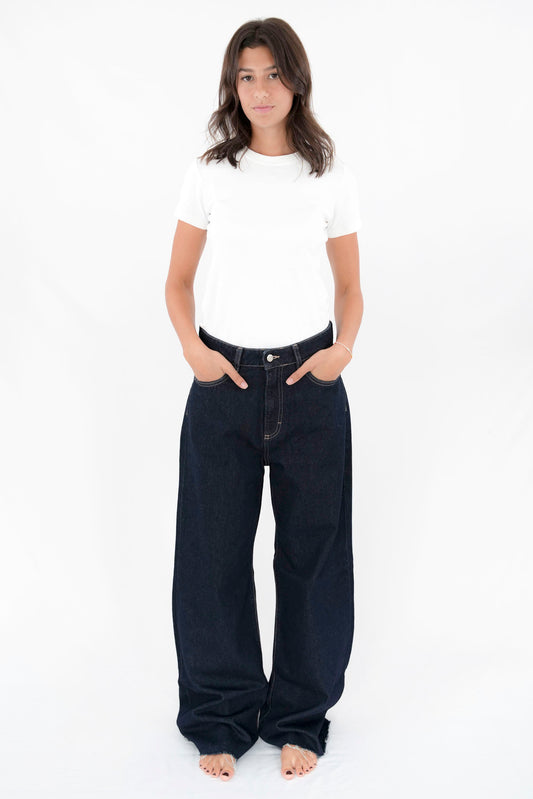 Jeans palazzo sfrangiati deep blu