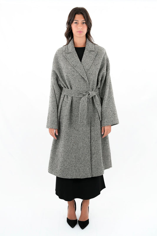 Cappotto tweed con cintura
