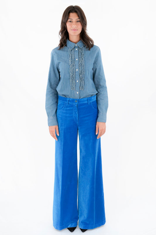 Camicia in denim chiaro con rouches