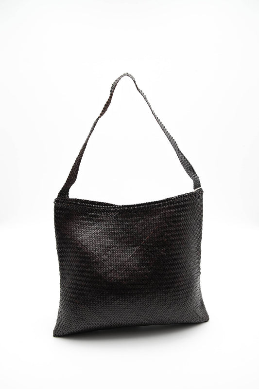 Borsa a tracolla (sacca) in pelle intrecciata a mano