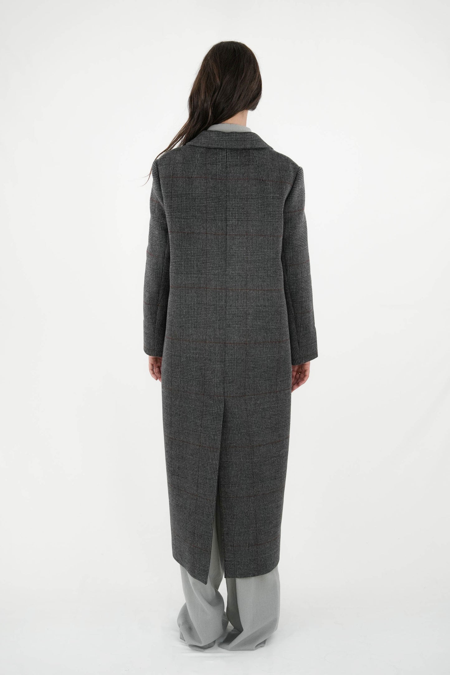 Cappotto lungo in principe di galles 100% lana vergine