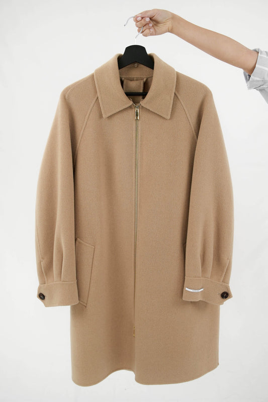 Cappotto cammello misto lana con cintura e colletto removibile