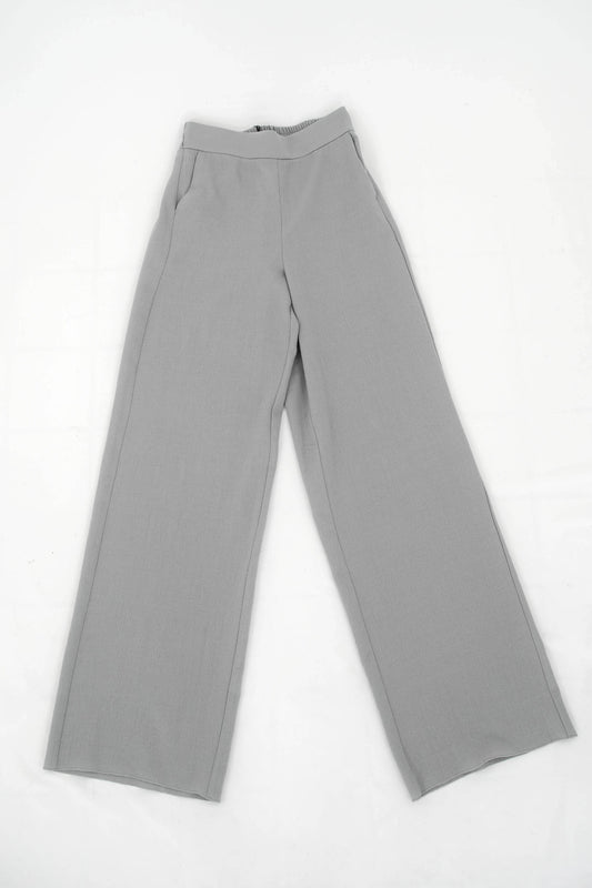 Pantalone a gamba larga mezzo elastico dietro 100% lana
