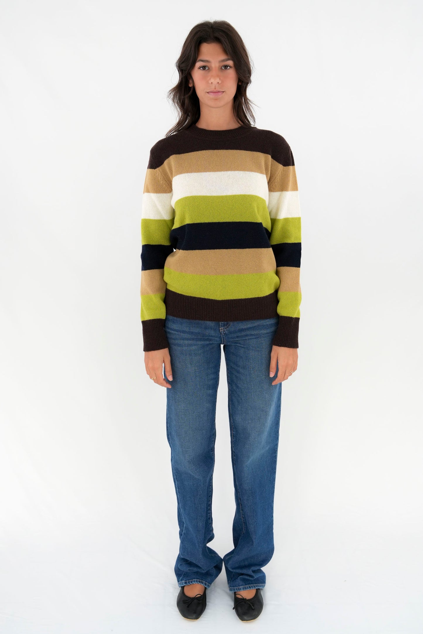 Pullover girocollo a righe multicolor
