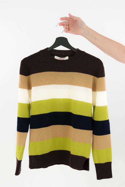 Pullover girocollo a righe multicolor