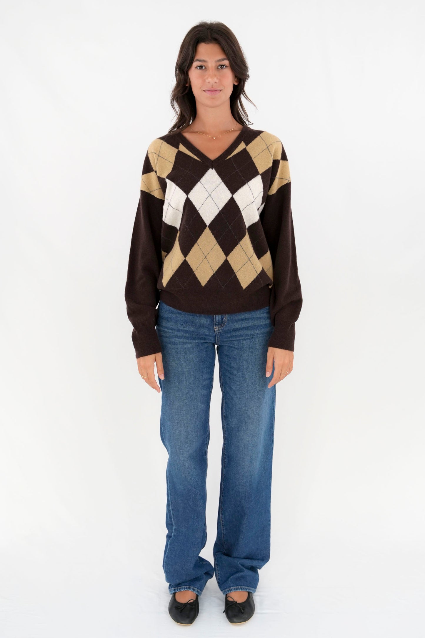 Pullover losanghe scollo a V oversize