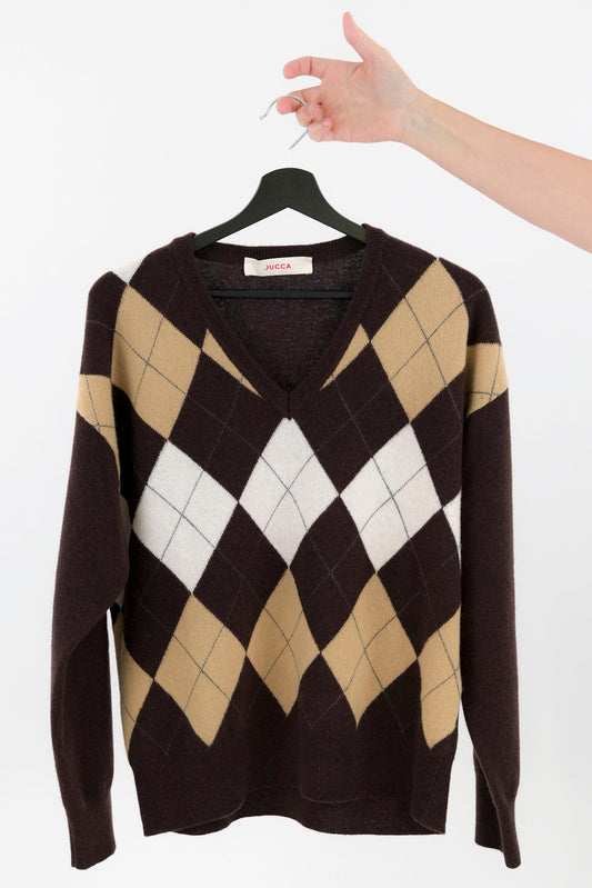 Pullover losanghe scollo a V oversize