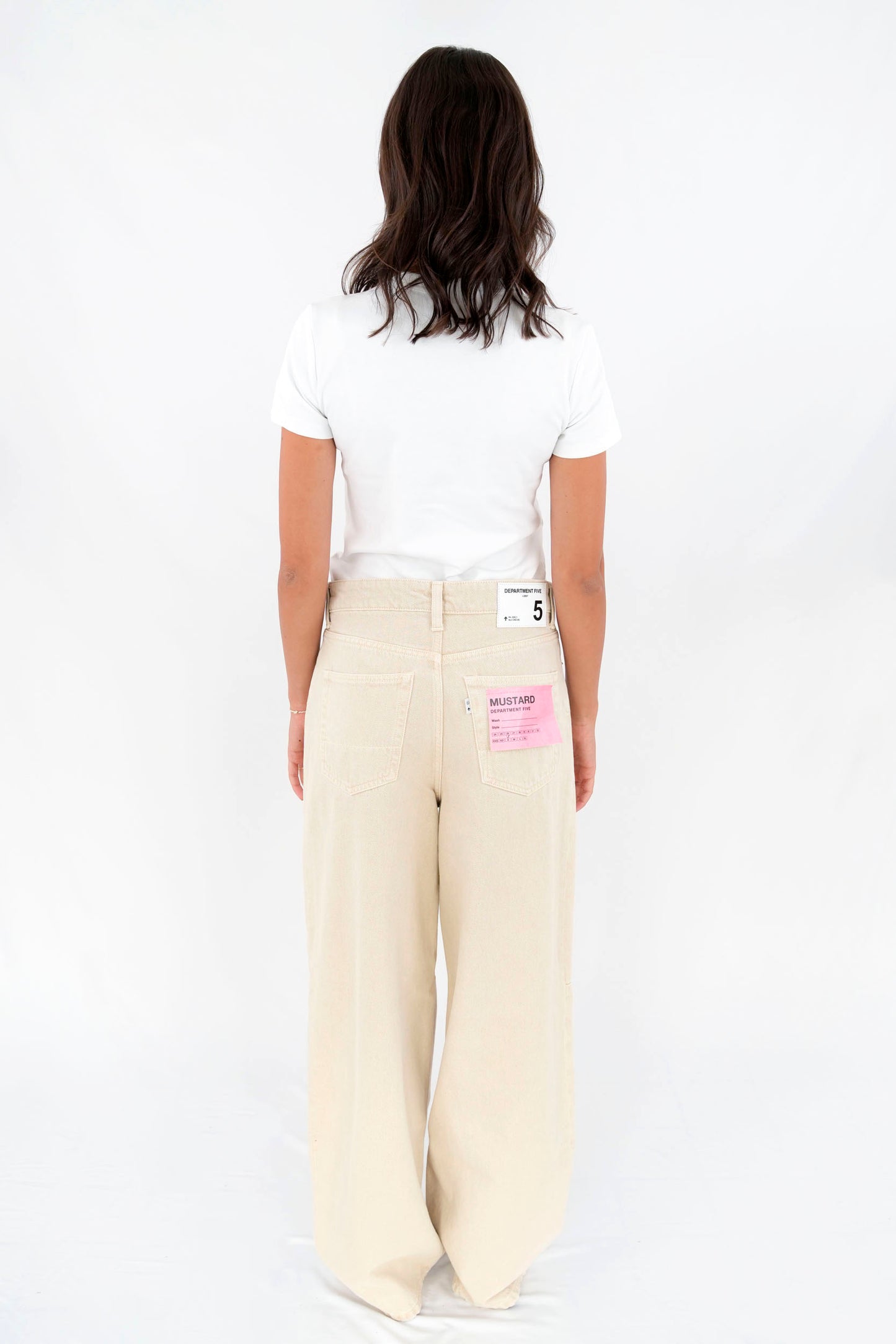 Pantalone in bull di cotone gamba ampia con pences