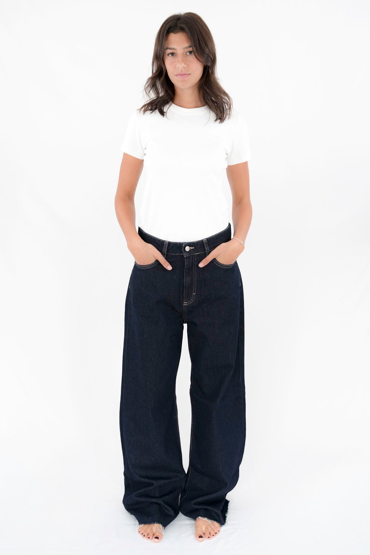 Jeans palazzo sfrangiati deep blu