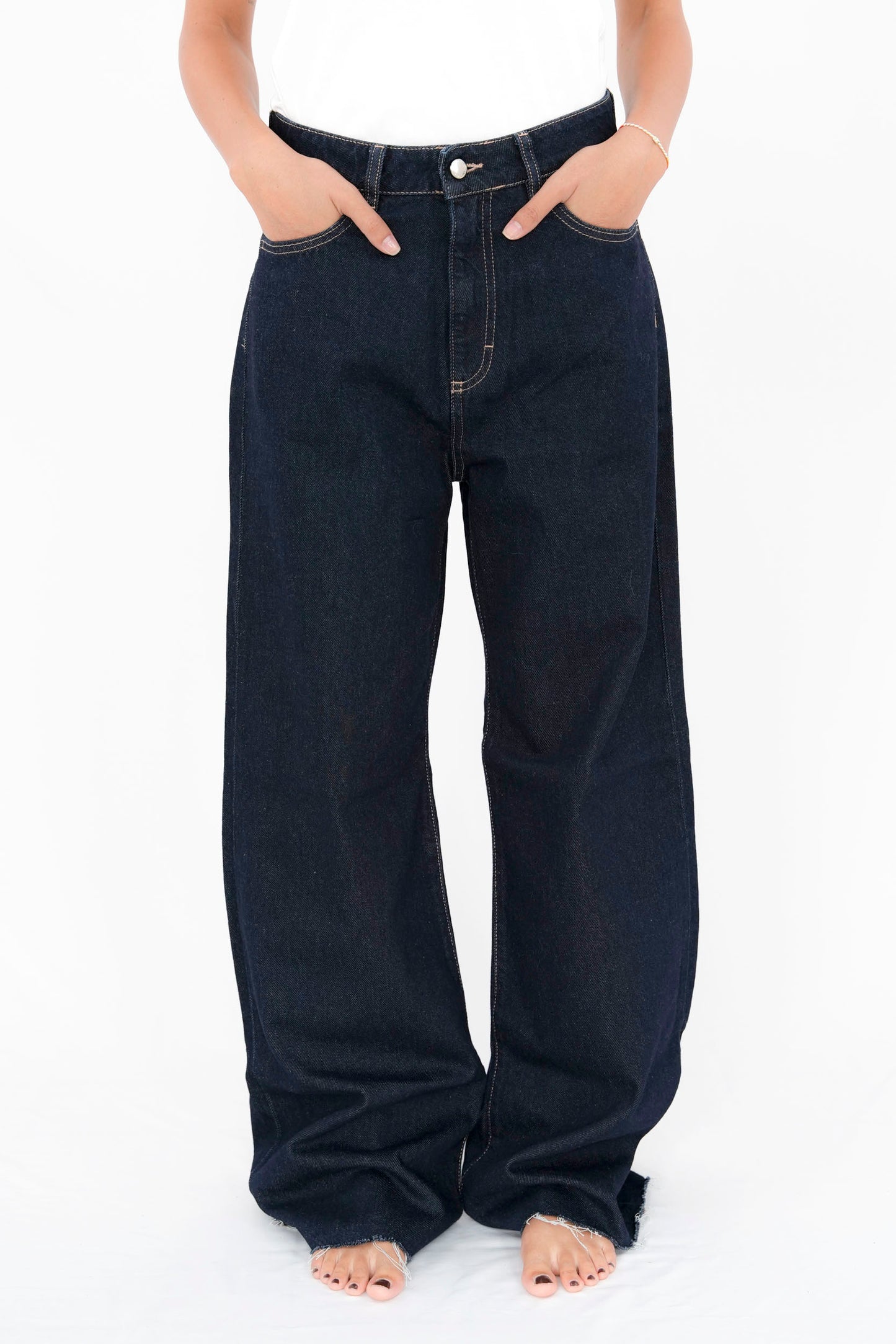 Jeans palazzo sfrangiati deep blu