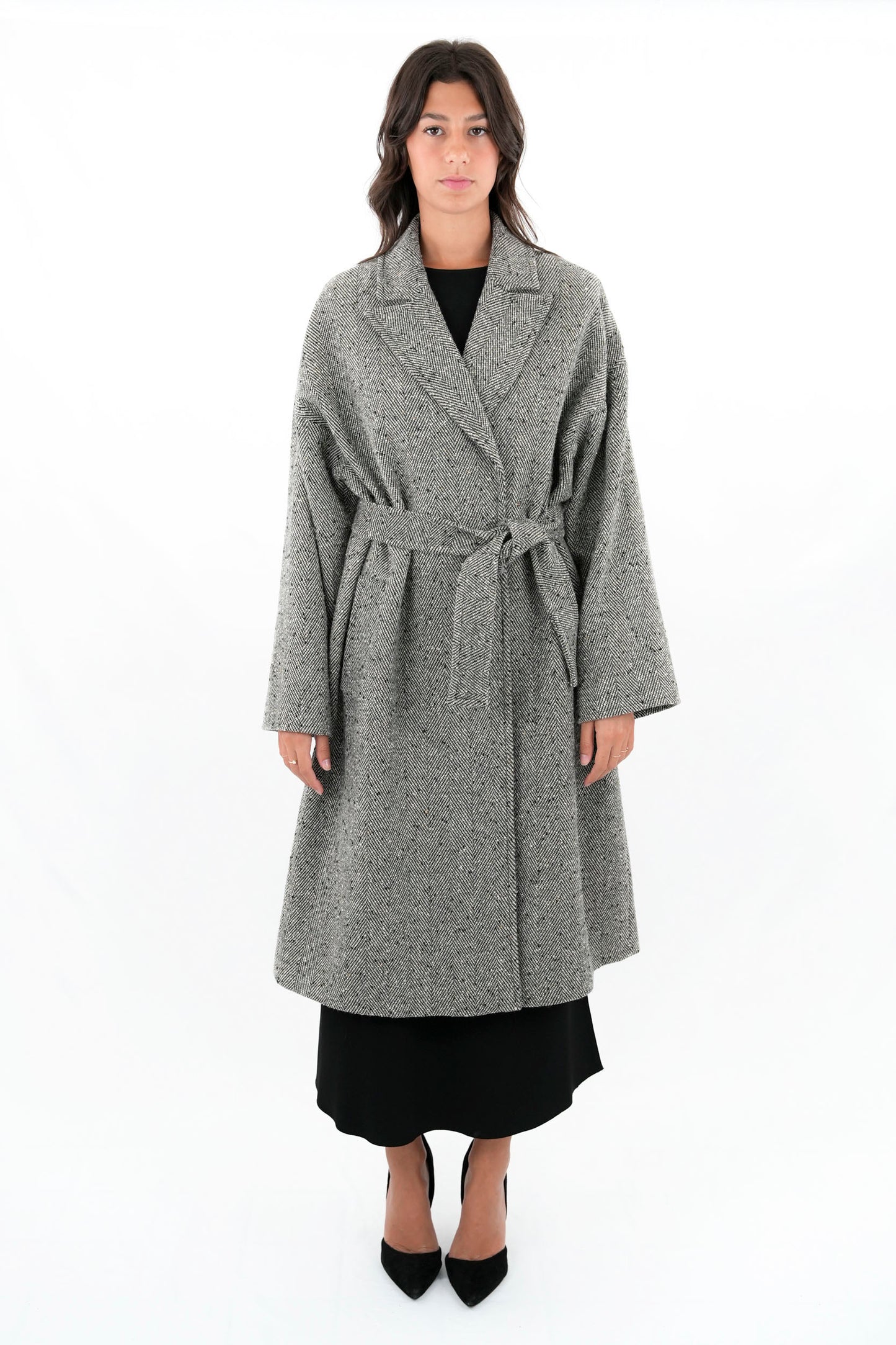 Cappotto tweed con cintura