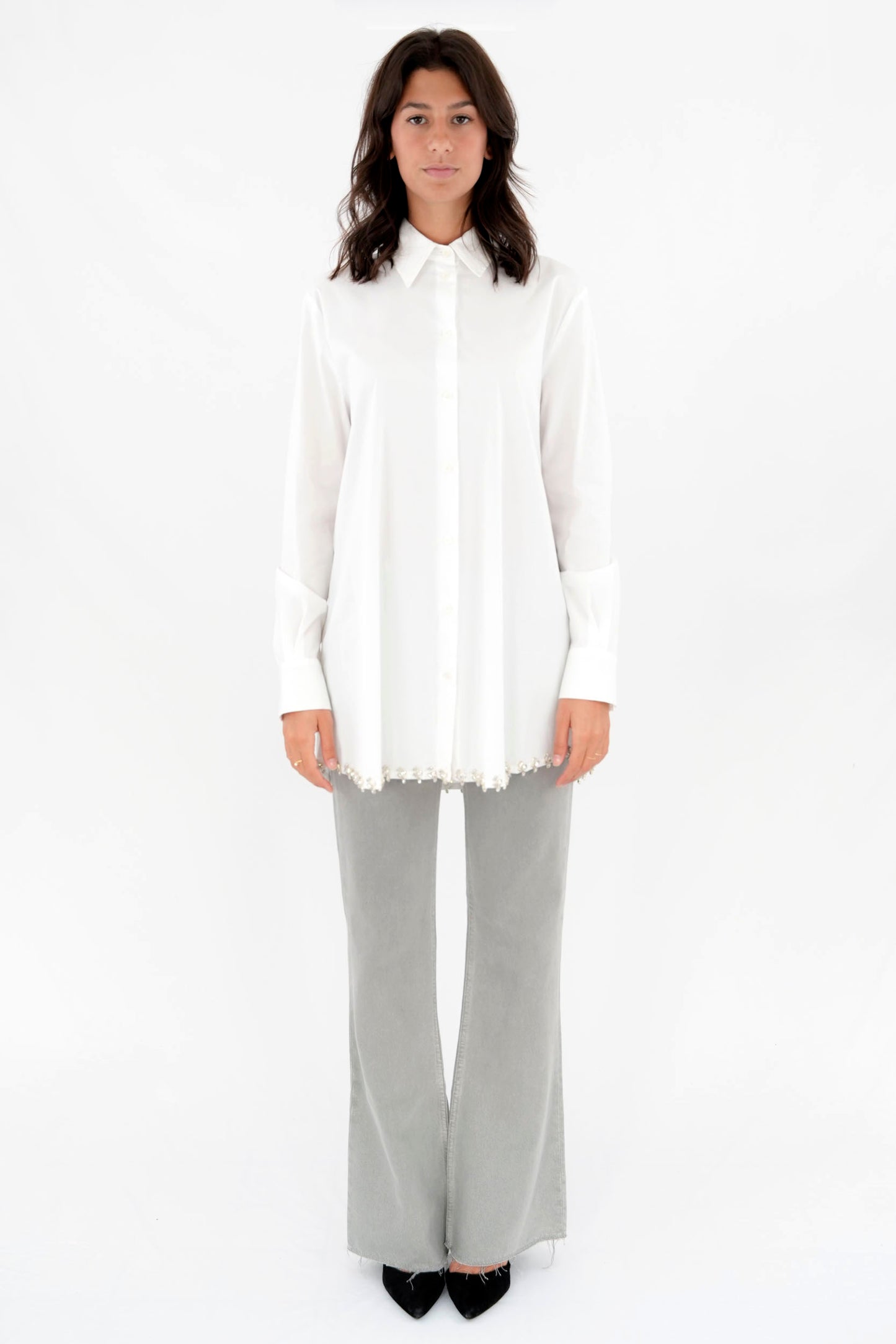 Camicia lunga con applicazioni di svarovsky