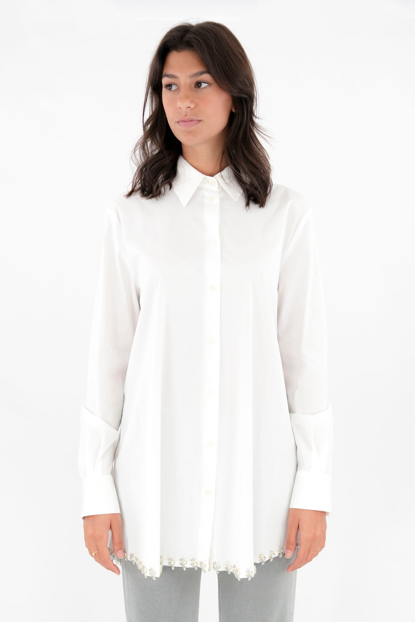Camicia lunga con applicazioni di svarovsky