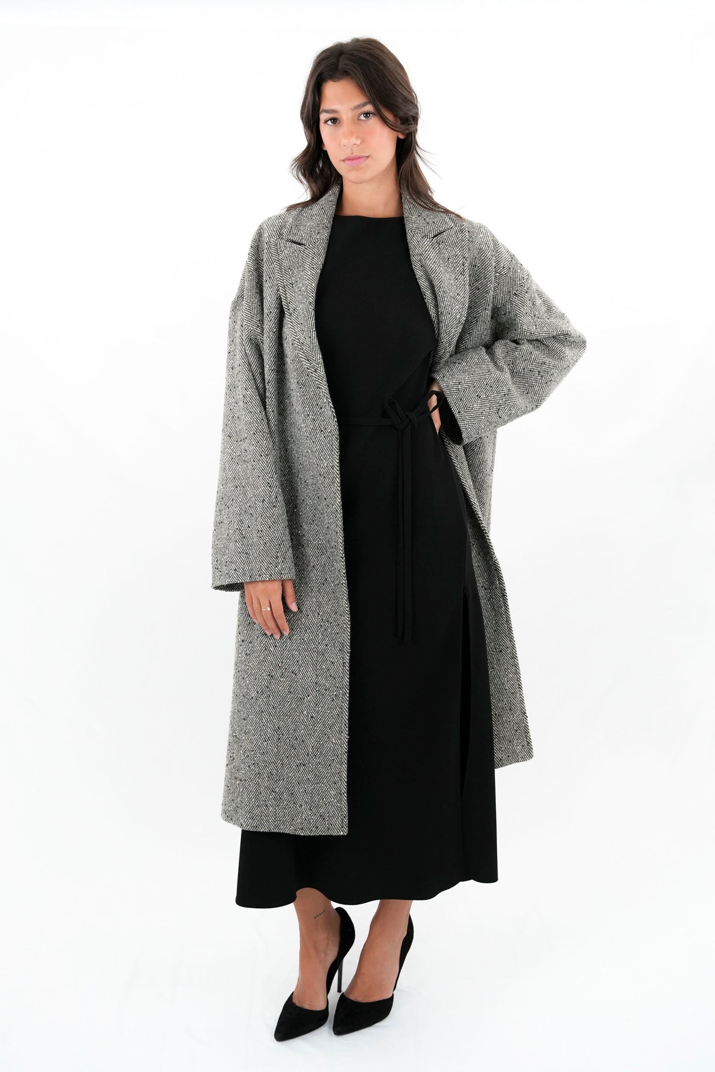 Cappotto tweed con cintura