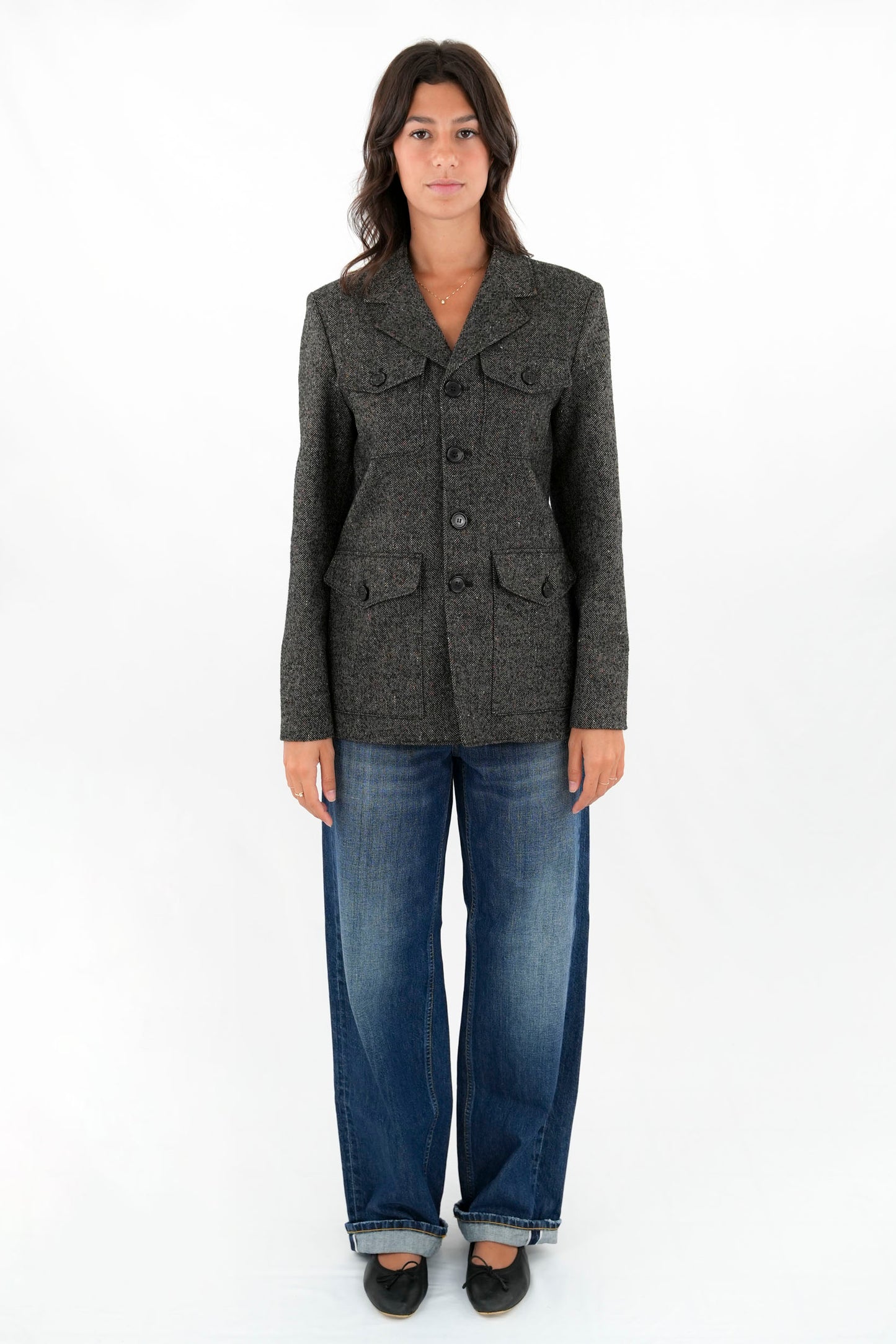 Giacca stile militare in tweed spinato