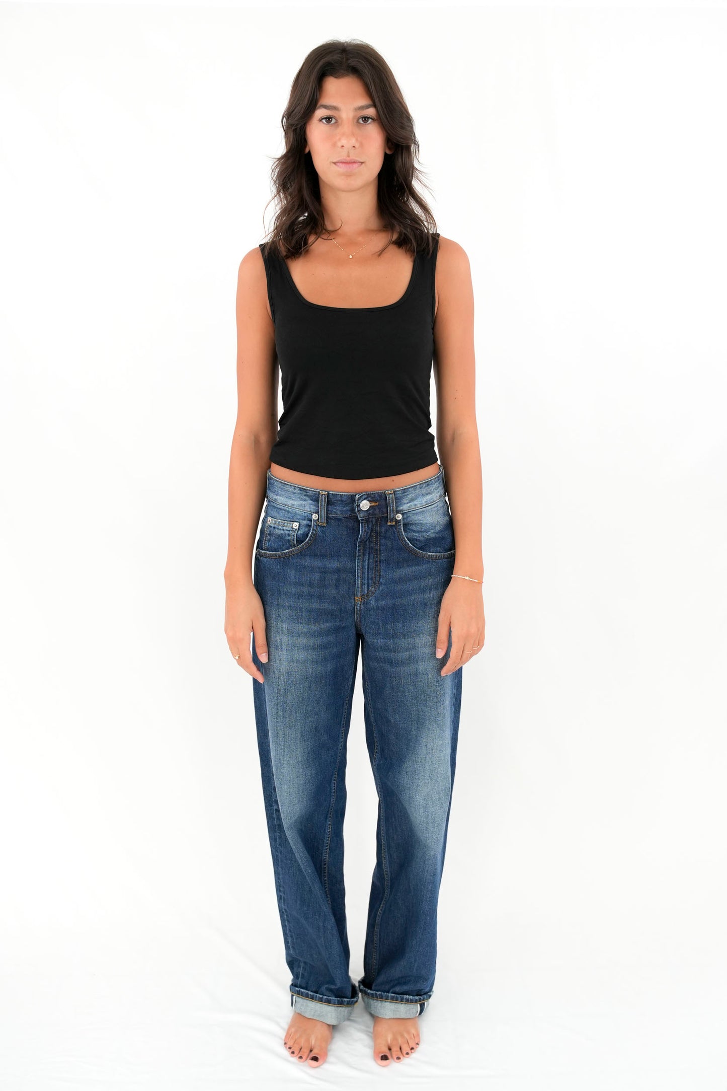 Jeans gamba ampia cimosato lavaggio medio