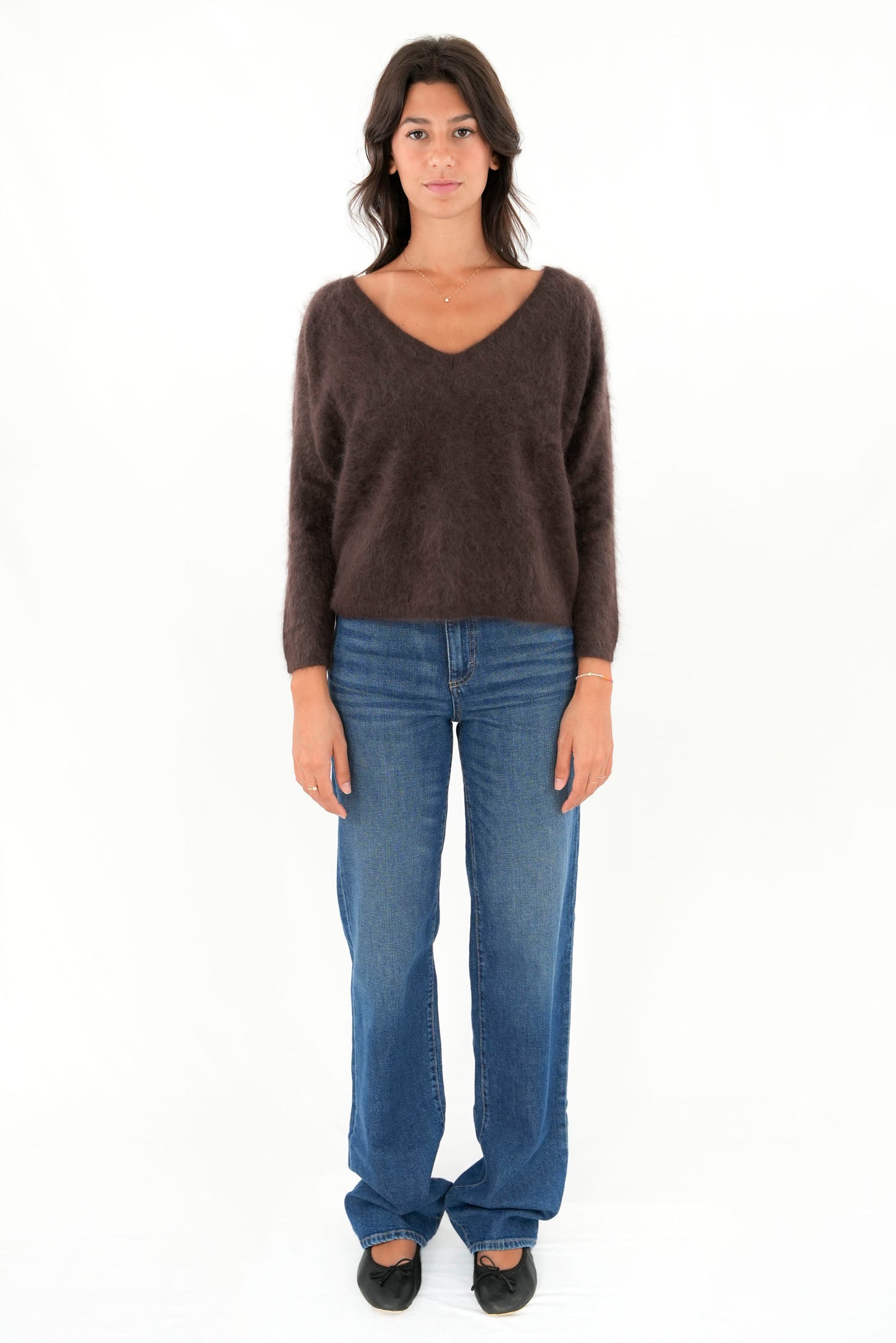 Pullover scollo a V oversize pelo lungo