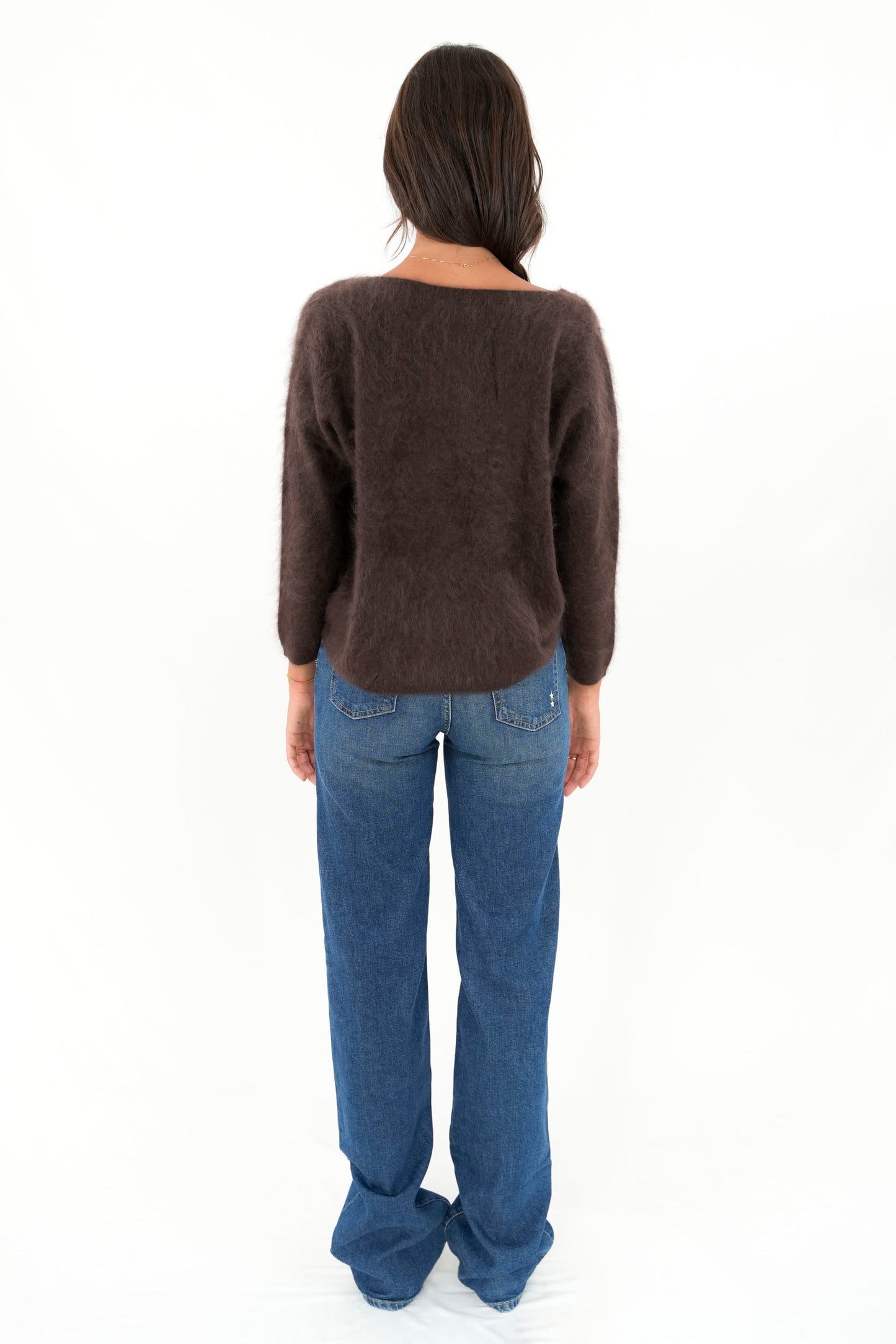 Pullover scollo a V oversize pelo lungo