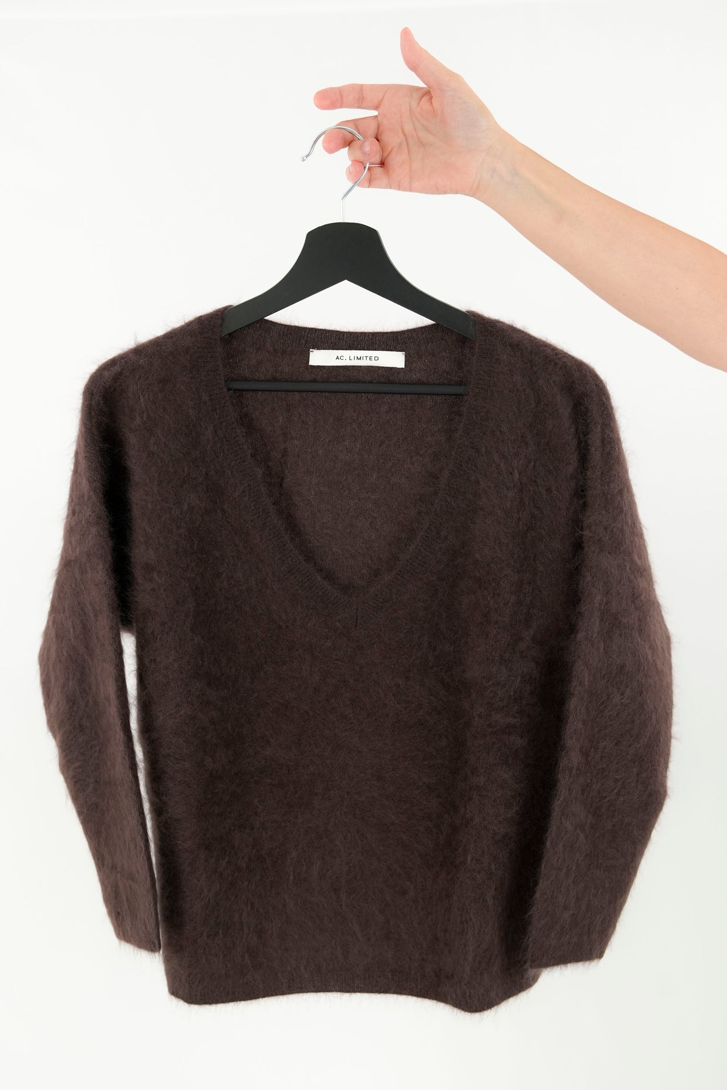 Pullover scollo a V oversize pelo lungo