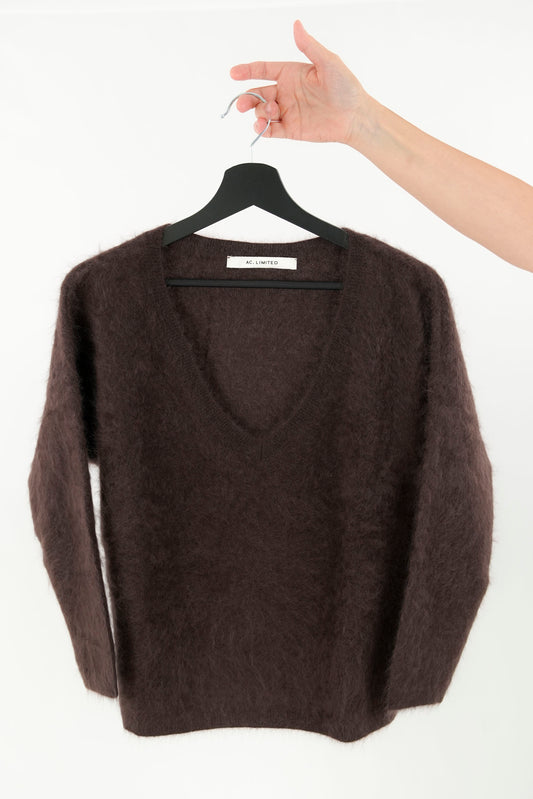 Pullover scollo a V oversize pelo lungo